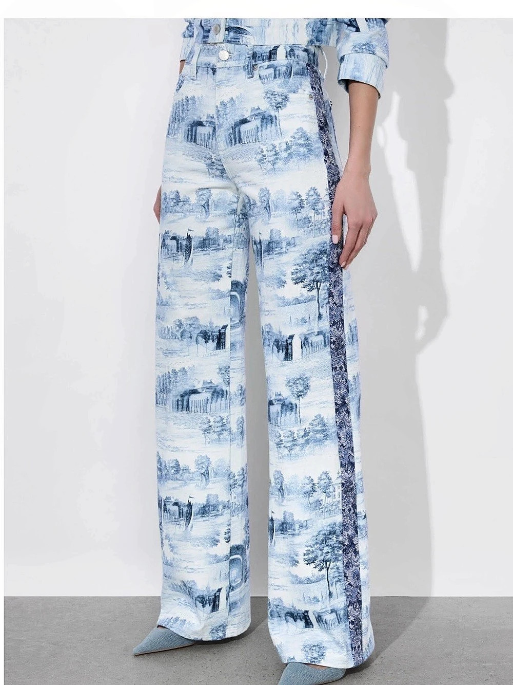 Alice + Olivia 28 Wide Leg Pant Blue & White Waist 28 NWT - Picture 2 of 10